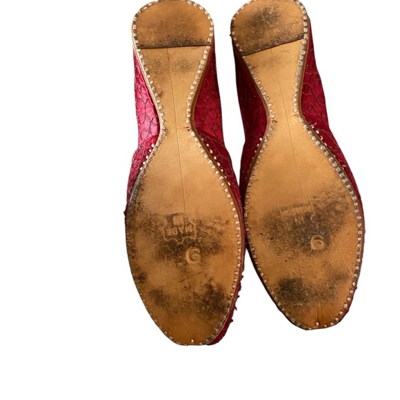 Red Green sequin beaded hand made Khussa flats genie shoes Fall Holiday Festive - Picture 8 of 8